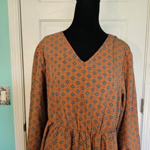 SHEIN Orange Geometric V-Neck Dress Women's Sz 1XL